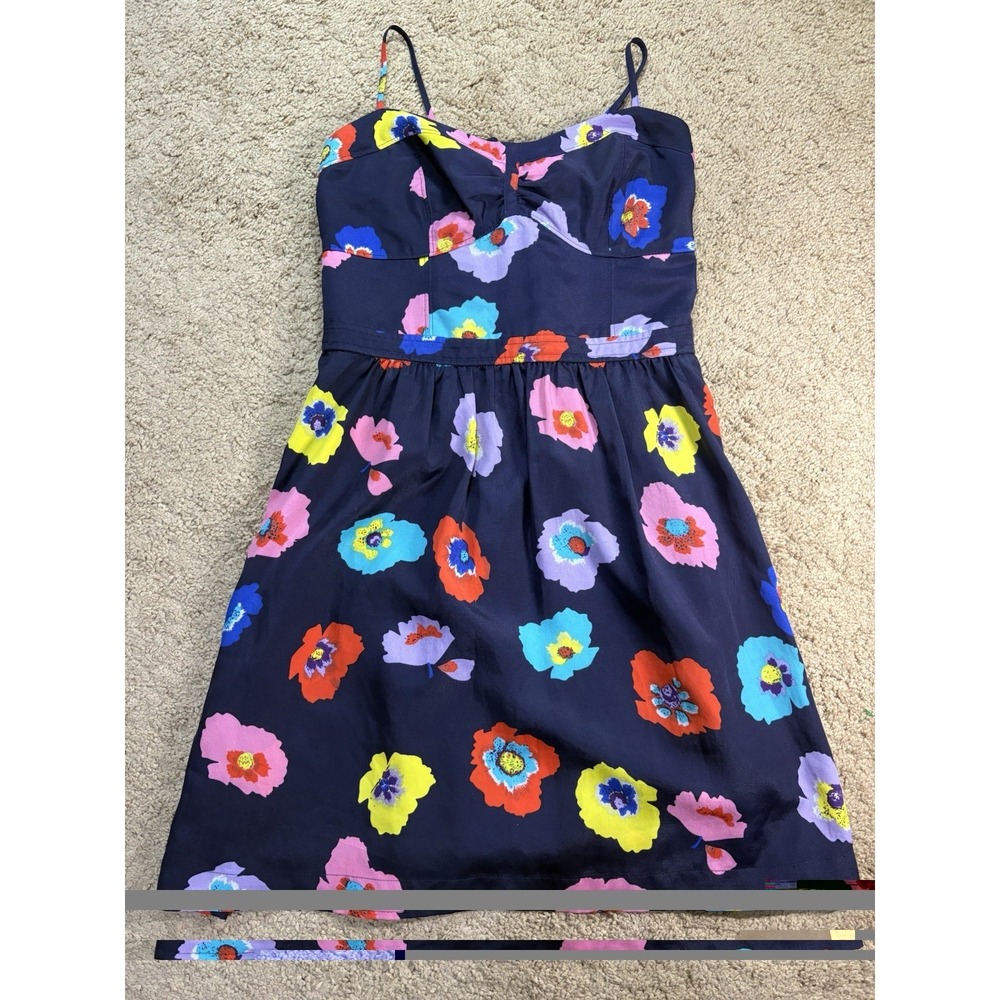 American Eagle Mini Dress Women 10 Navy Floral Sweetheart Neckline Flirty Travel